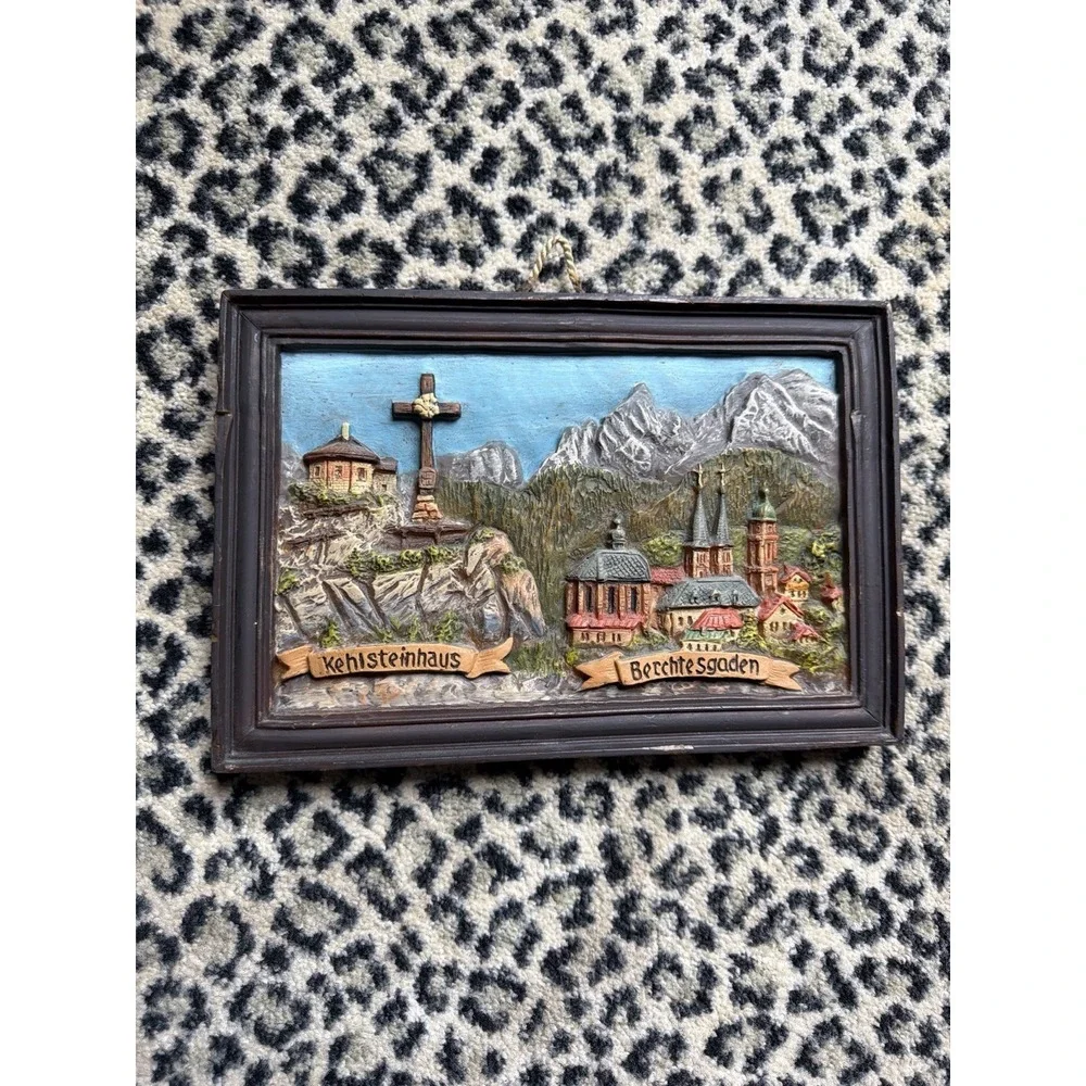 Vintage German 3D Wax‎ Wall Plaque Berchtesgaden Kehlsteinhaus Alps 11x8 Decor